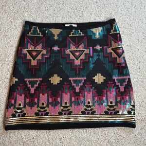 J&M Clothing Womens Sequin Tribal Geometric Mini Skirt Black Multi Medium JK2039